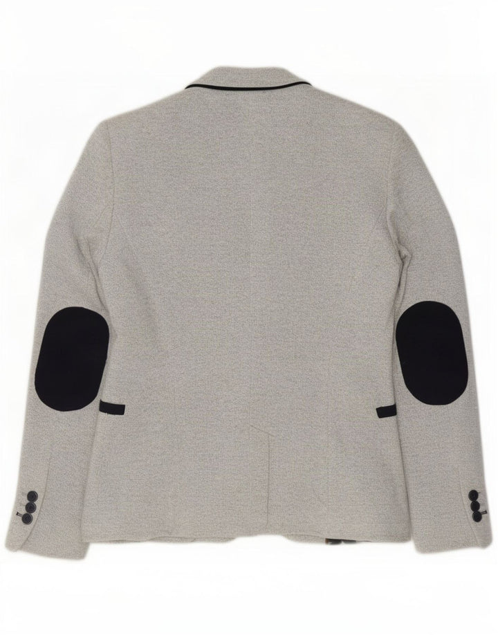 Zara Veste Blazer 1 Bouton Femme UK 10 Petit Gris Polyester