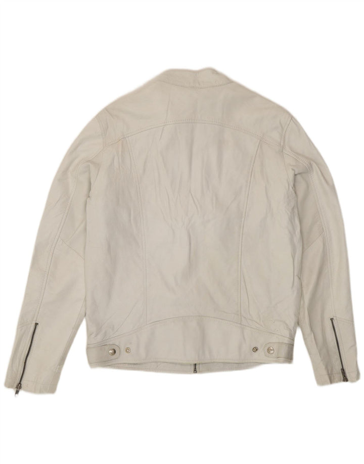 Veste en cuir Biker femme vintage UK 18 XL Cuir Blanc
