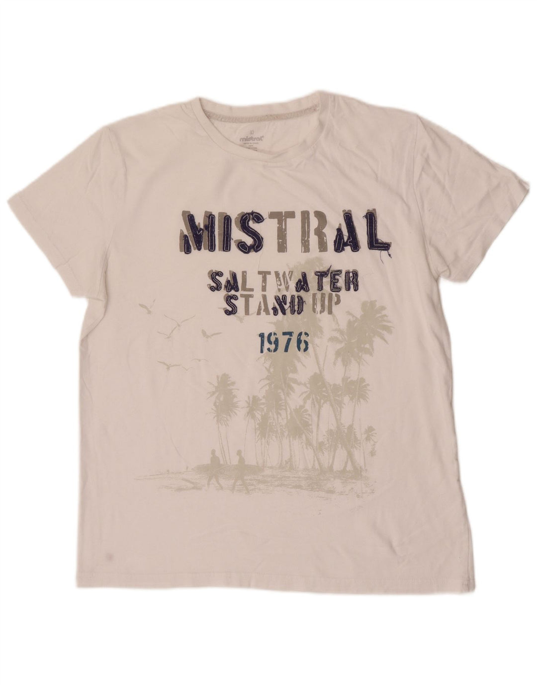 Mistral Mens Graphic T-Shirt Top Large Blanc Coton