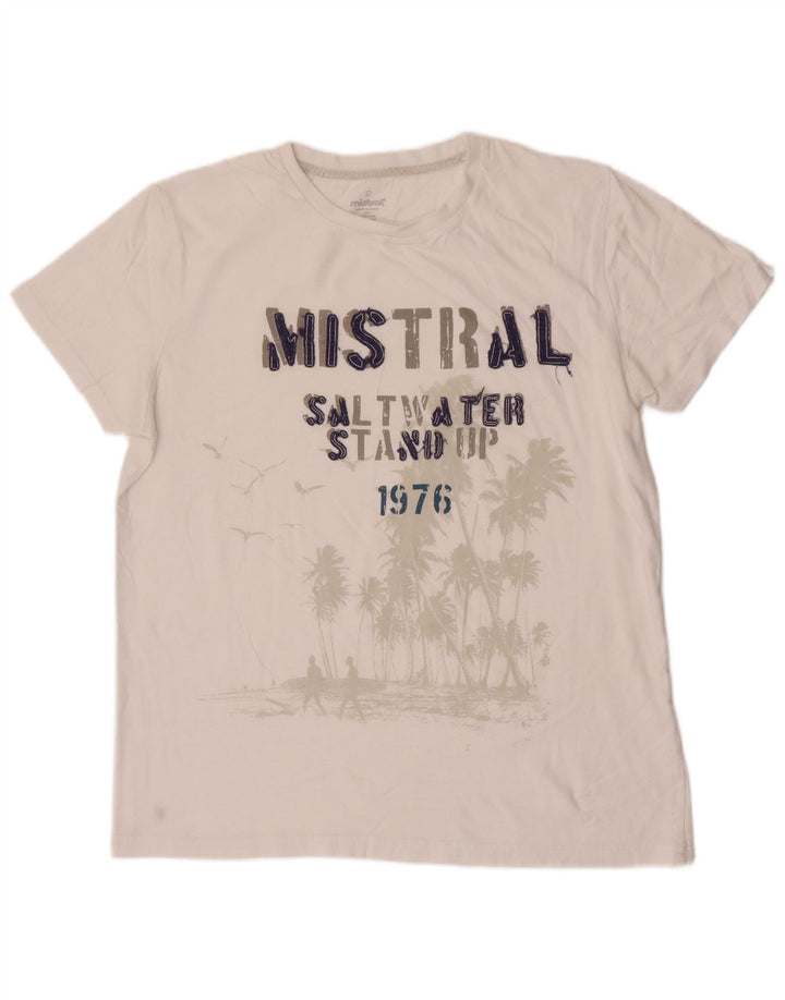 Mistral Mens Graphic T-Shirt Top Large Blanc Coton