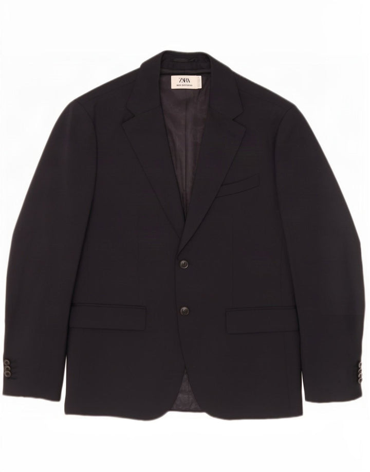 Zara Veste Blazer Sartorial 2 Boutons Homme EU 50 Bleu Marine Moyen Polyester