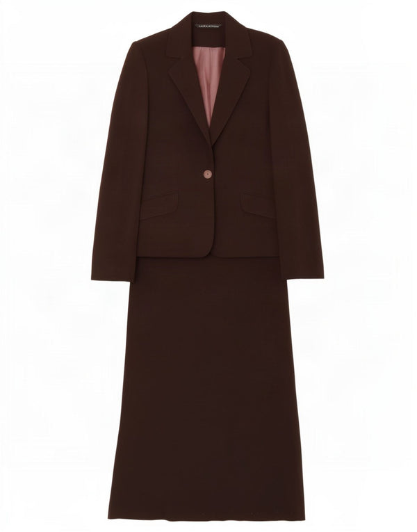 Laura Ashley Ensemble jupe 2 pièces 1 bouton pour femme UK 8 Small W28 Acétate marron