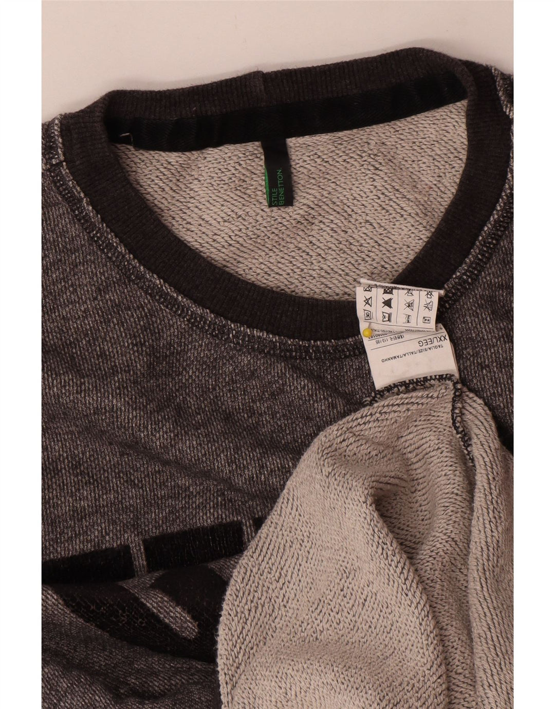 Benetton Sweat-Shirt Graphique Homme 2XL Gris Moucheté Coton