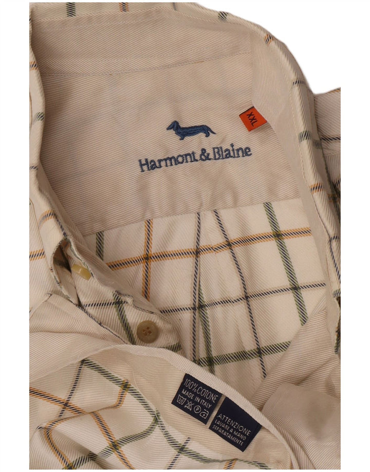 Harmont & Blaine Chemise Homme 2XL Coton à Carreaux Blanc Cassé