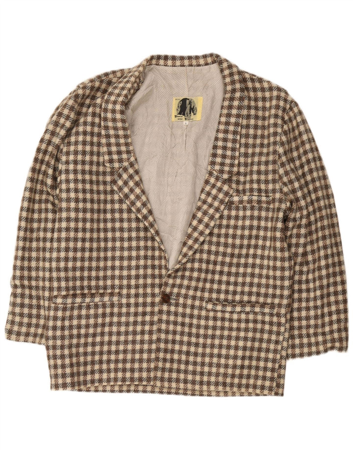 Moda Dossier Veste Blazer 1 Bouton pour Homme UK 36 Petit Carreau Marron