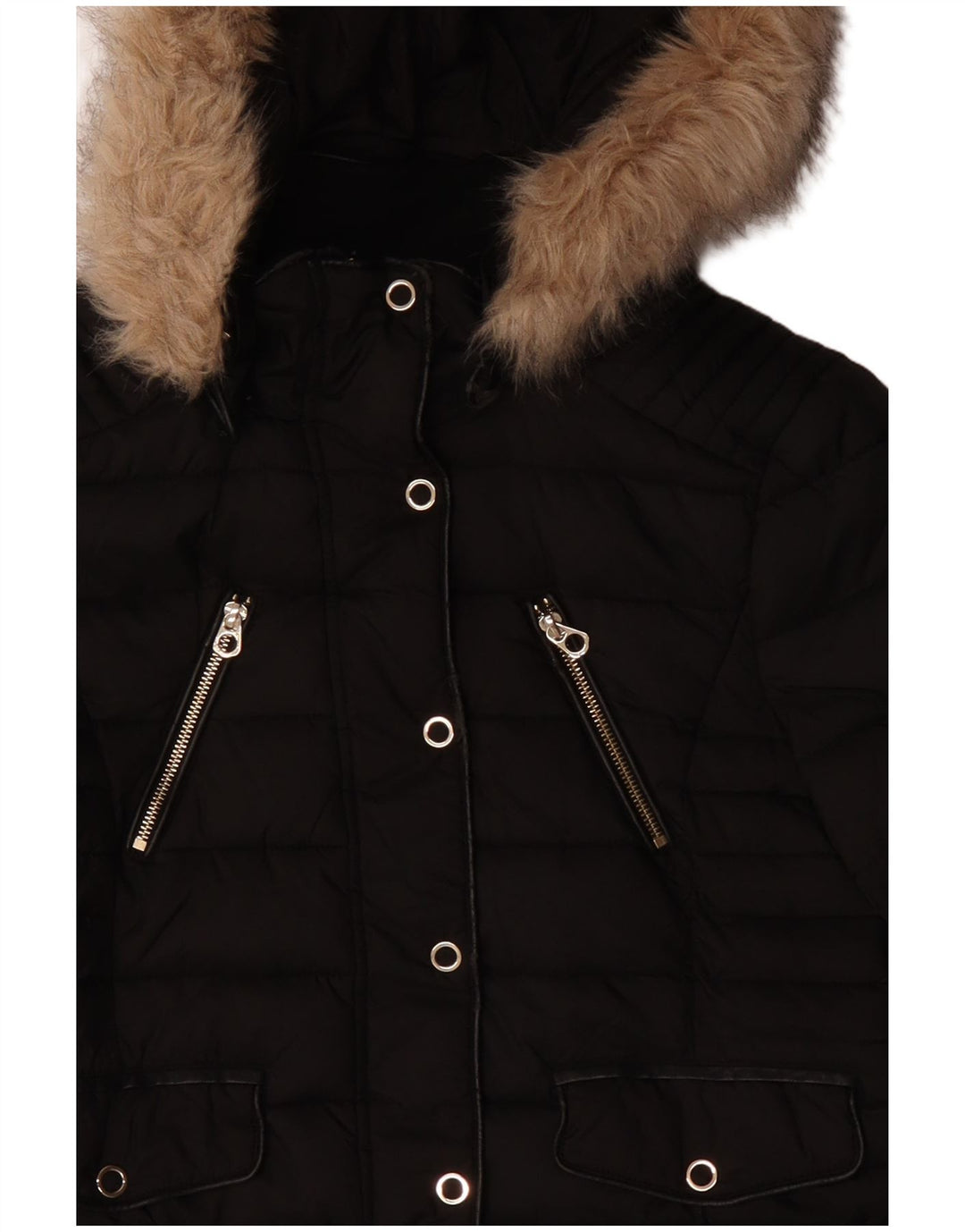 Zara Veste rembourrée à capuche pour femme UK 14 Polyester noir moyen