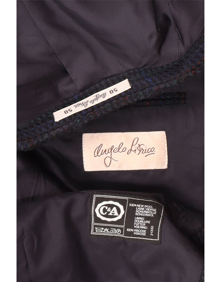Angelo Litrico Veste Blazer 2 Boutons Homme IT 50 Grand Carreau Bleu Laine Vierge