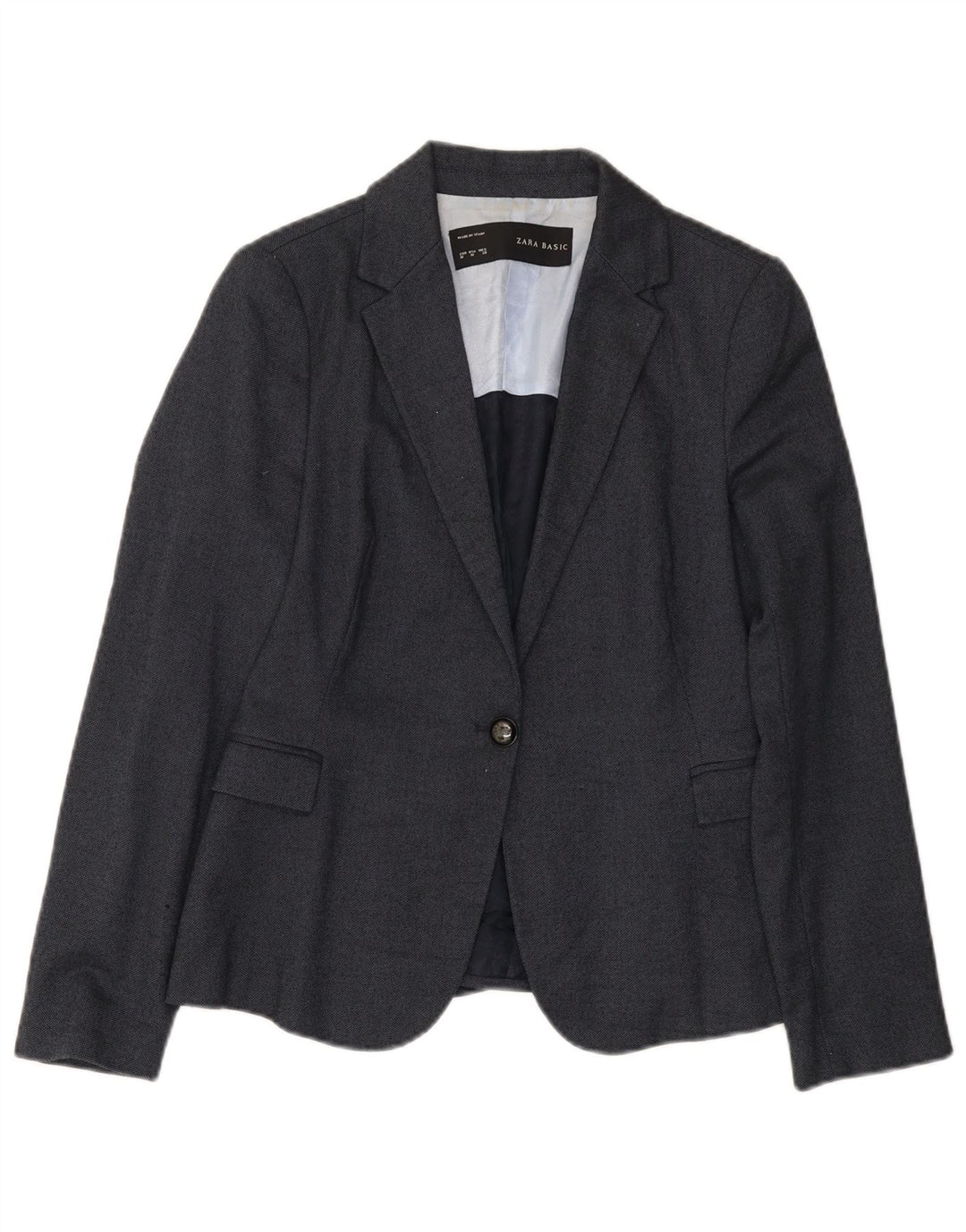Zara Veste Blazer 1 Bouton Femme UK 12 Bleu Marine Moyen Polyester