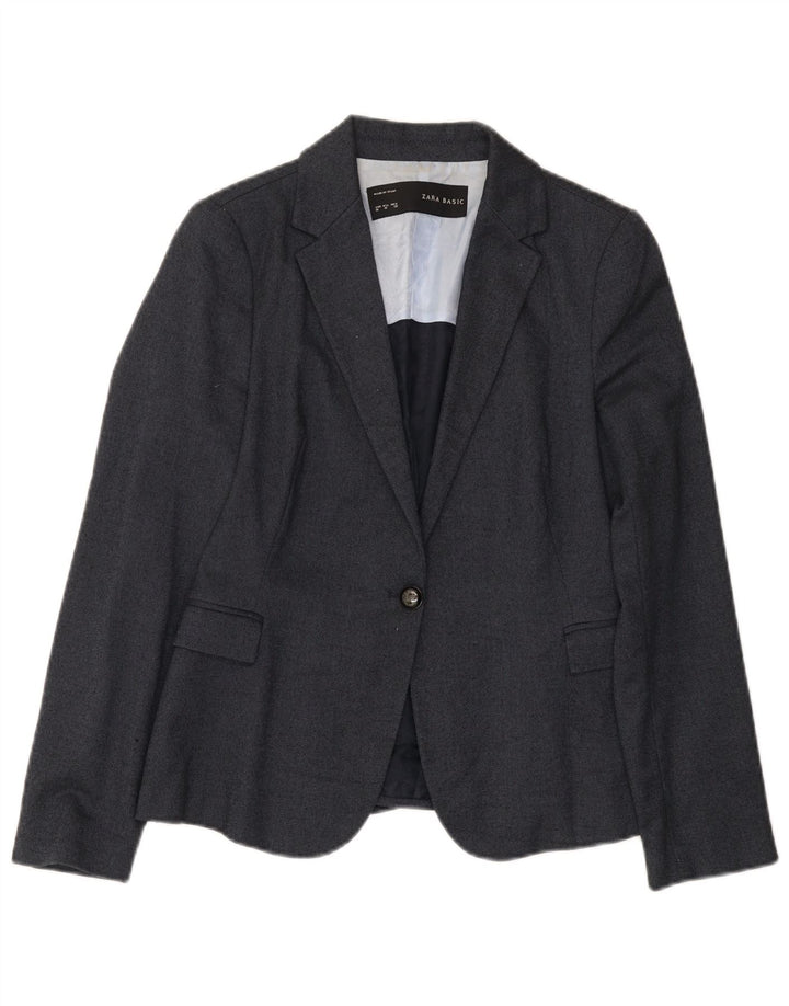Zara Veste Blazer 1 Bouton Femme UK 12 Bleu Marine Moyen Polyester