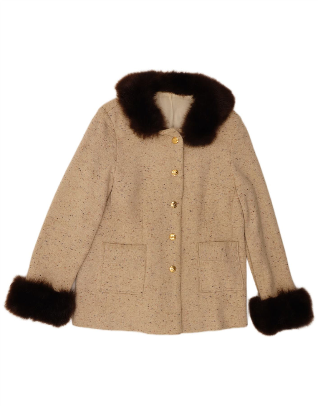 vintage Femme 5 Bouton Blazer Veste UK 14 Moyen Beige Moucheté