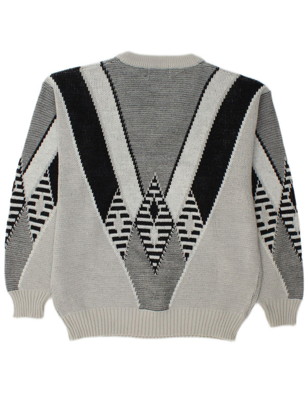 VINTAGE Mens V-Neck Jumper Sweater UK 34/36 XS Grey Argyle/Diamond