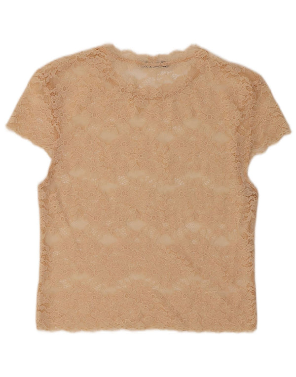 Zara Womens Lace See Through Top UK 10 Petit Beige Floral