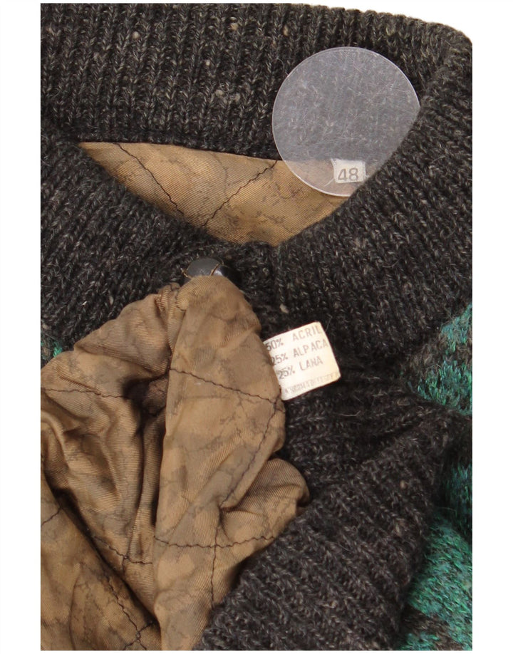 vintage Mens Abstract Pattern Knit Bomber Jacket IT 48 Acrylique Vert Moyen