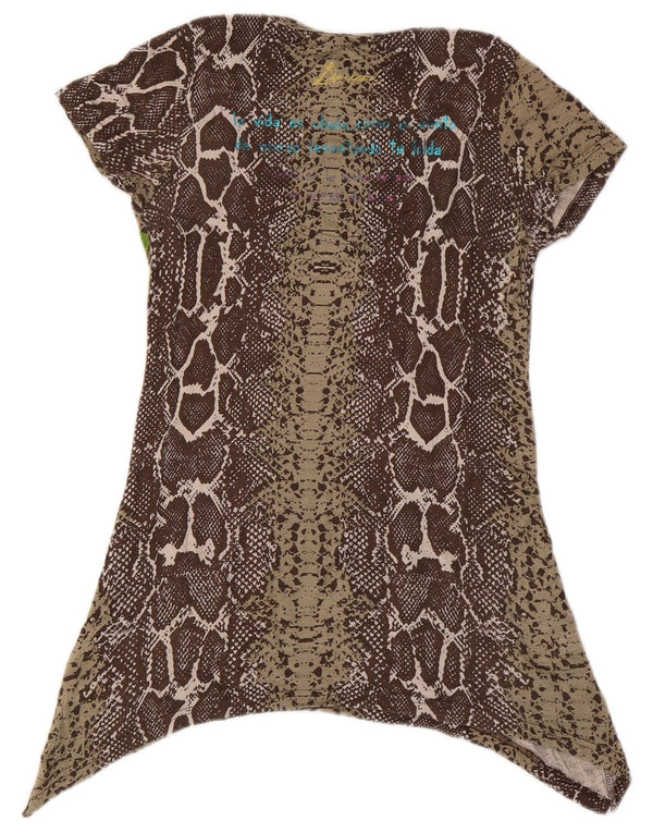 Desigual Tunique asymétrique graphique pour femme UK 10 petit imprimé animal marron