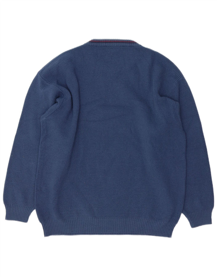 VINTAGE Homme Graphique Ras du Cou Pull XL Bleu Laine