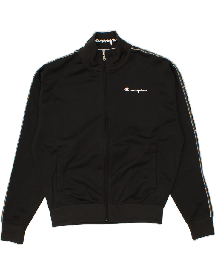 CHAMPION Womens Oversized Graphic Tracksuit Top Jacket UK 10 Small Black Vintage Champion and Second-Hand Champion from Messina Hembry 