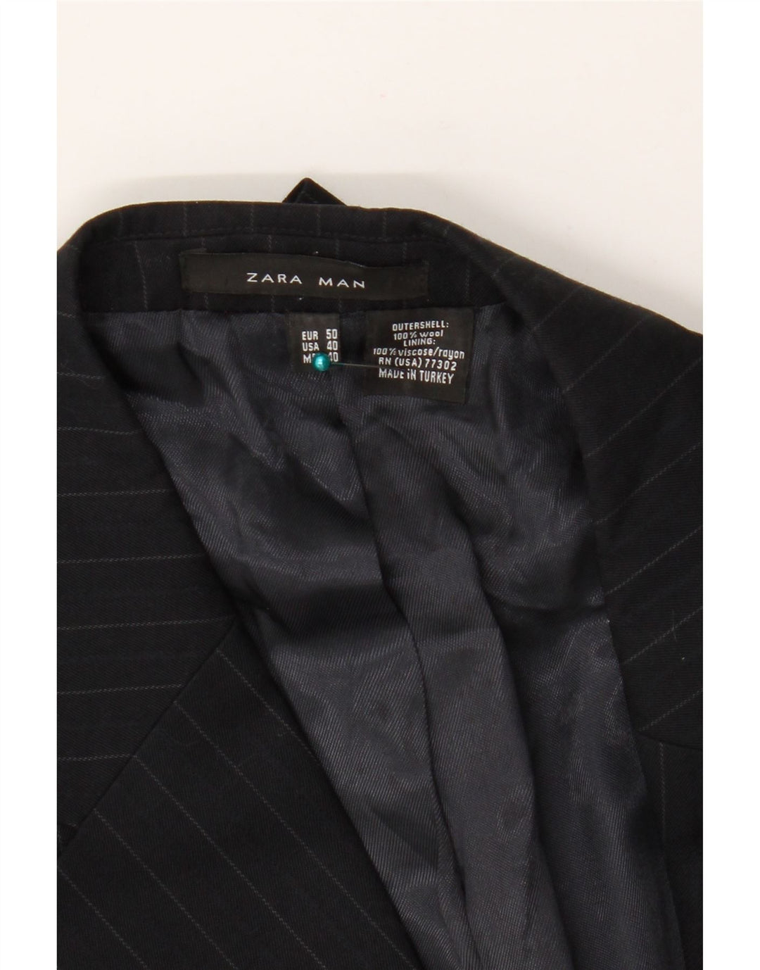 Zara Veste blazer à 2 boutons pour homme EU 50 en laine à fines rayures noires moyennes