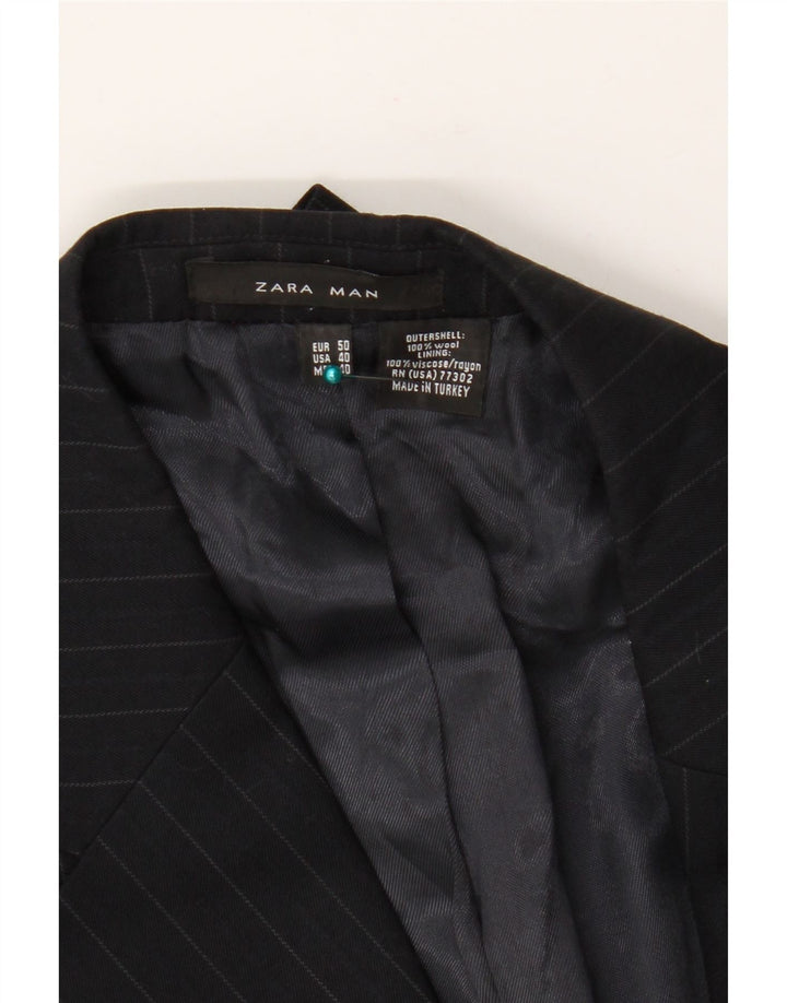 Zara Veste blazer à 2 boutons pour homme EU 50 en laine à fines rayures noires moyennes