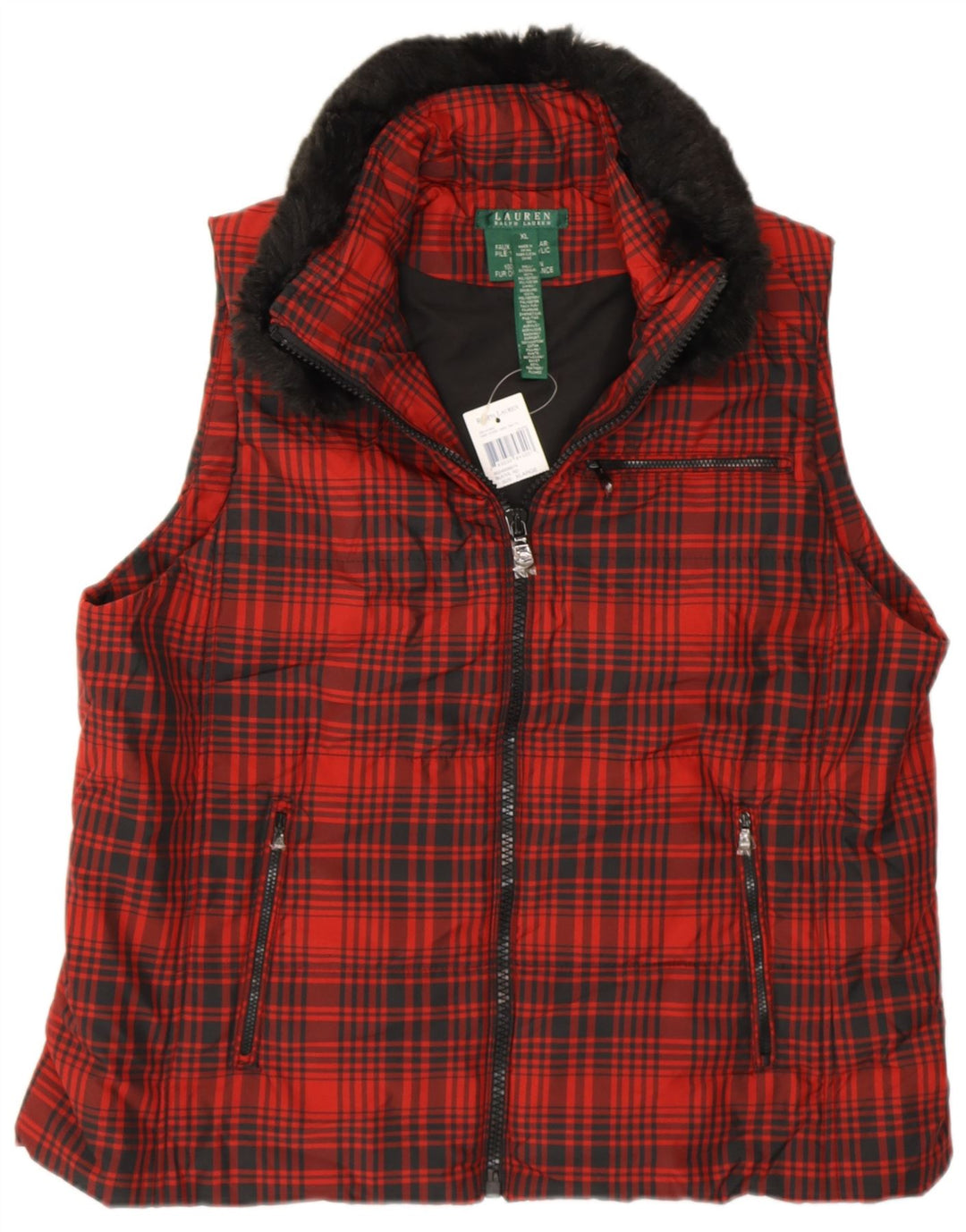 RALPH LAUREN Gilet Femme UK 18 XL Rouge à Carreaux Polyester