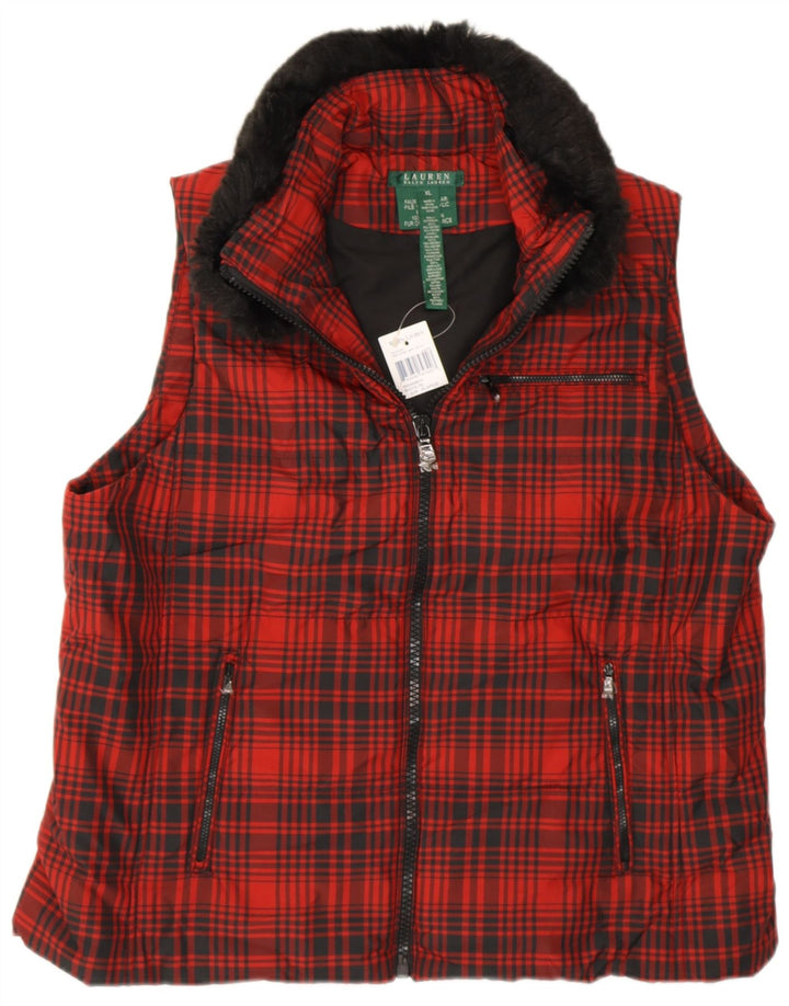 RALPH LAUREN Gilet Femme UK 18 XL Rouge à Carreaux Polyester