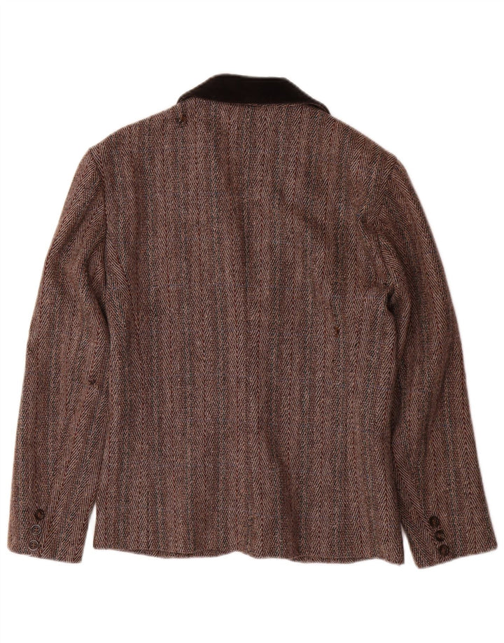 JAEGER Womens 1 Button Blazer Jacket UK 6 XS Brown Herringbone Wool