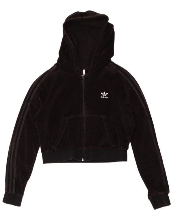 Adidas Pull à capuche zippé en velours pour femme UK 14 Noir moyen
