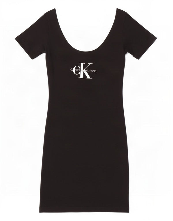 Calvin Klein Jeans Womens Graphic T-Shirt Dress UK 8 Small Black