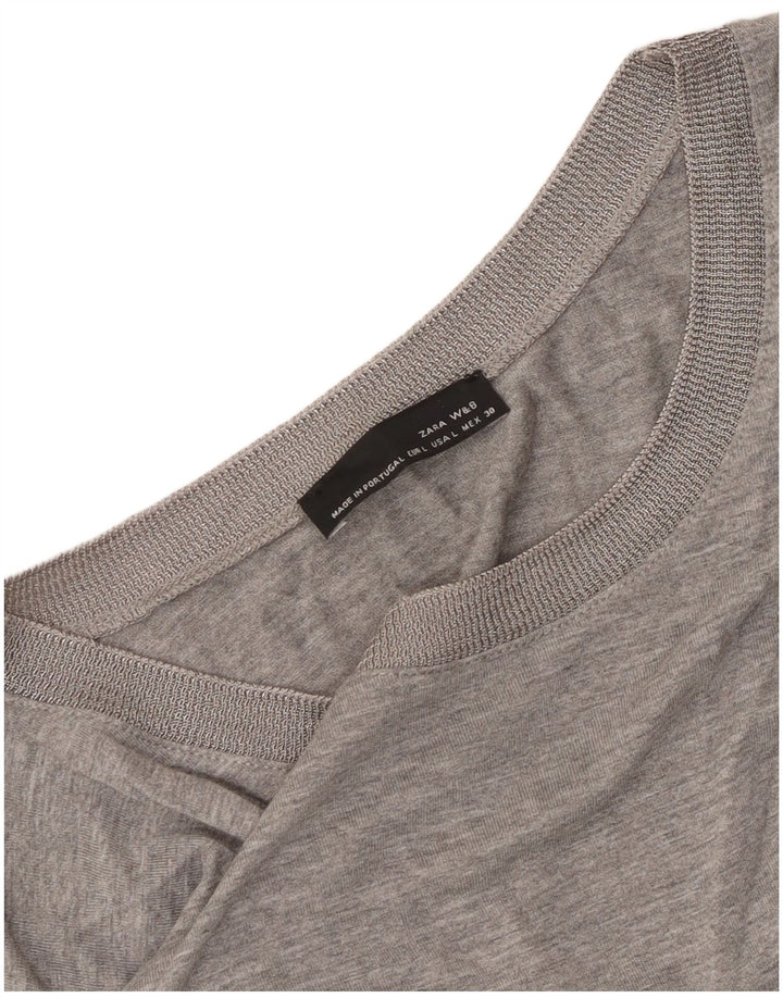 Zara Femme Top Manches Longues UK 16 Large Gris Moucheté