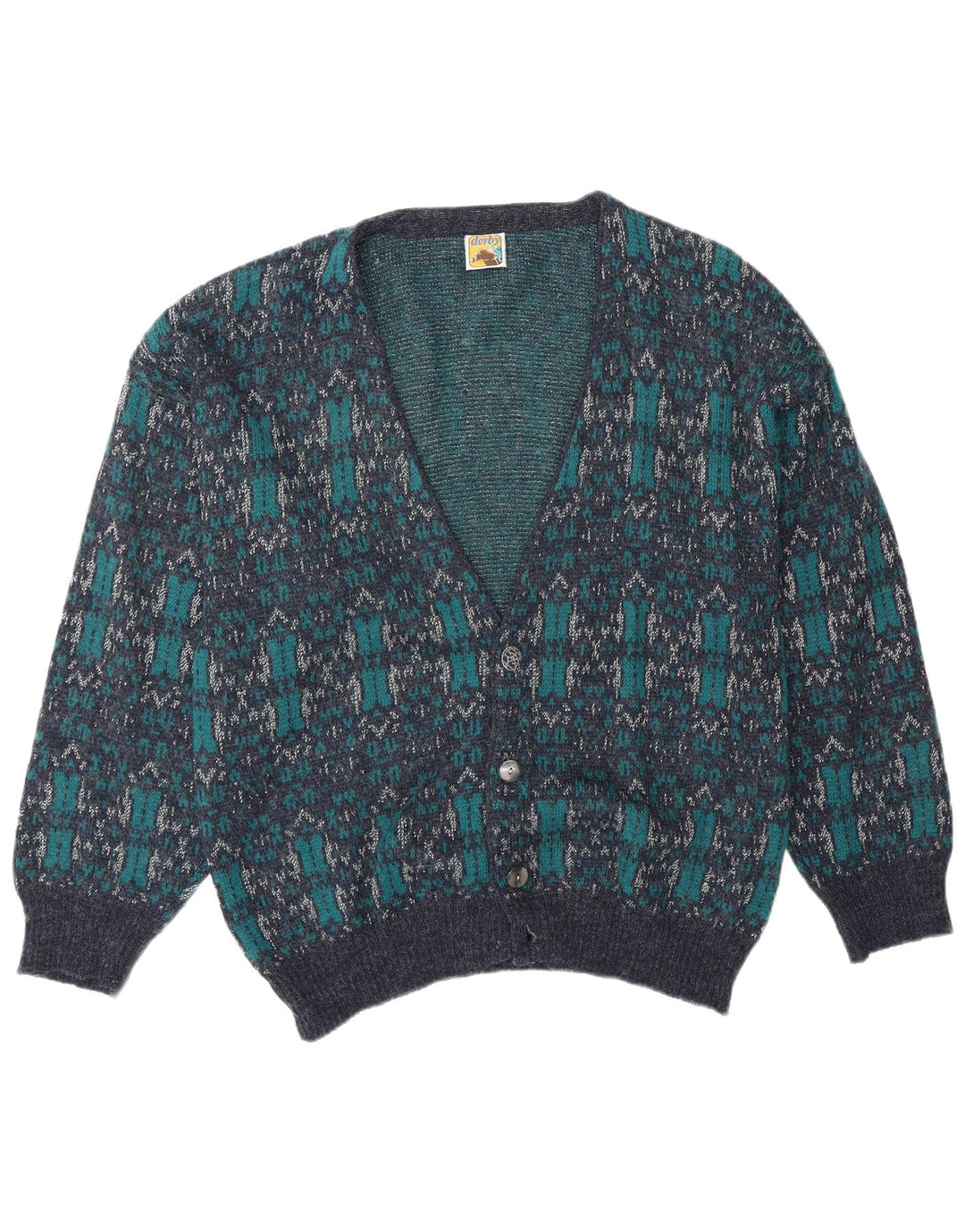 Derby Cardigan pour homme grand bleu géométrique