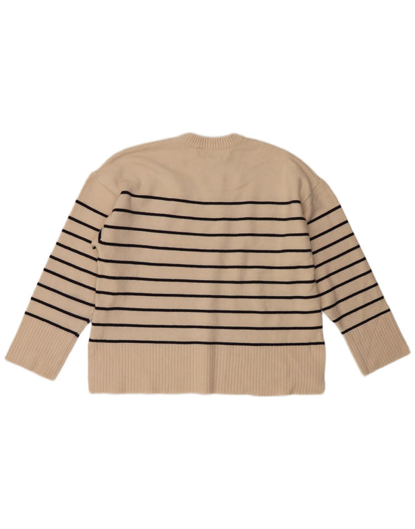 Zara Pull ras du cou pour femme UK 16 Grande viscose rayée beige