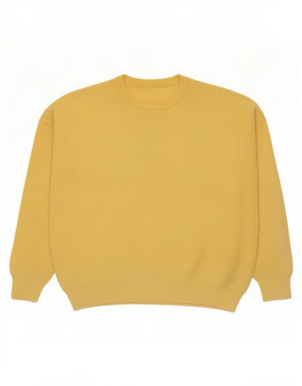 vintage Mens Crew Neck Jumper Pull Grand Jaune