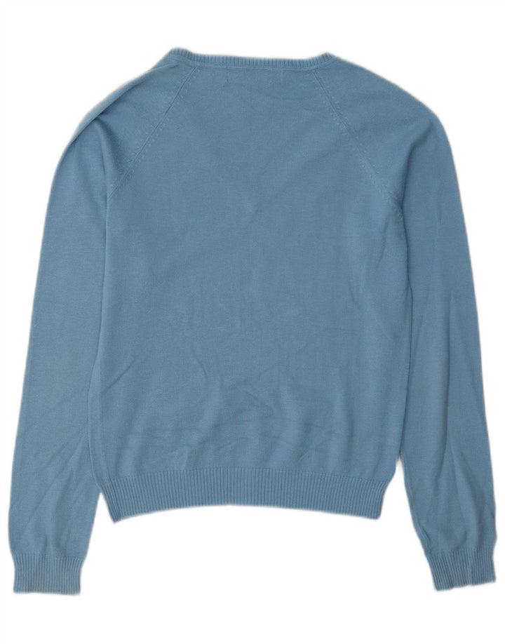 Zara Pull col en V pour femme UK 12 Bleu moyen Coton