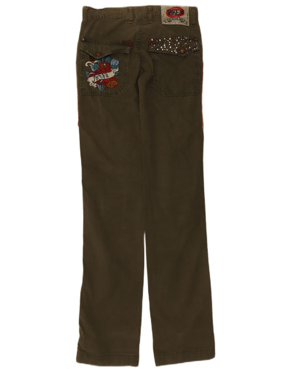 Take Two Pantalon décontracté droit pour femme W27 L34 Kaki Floral Coton