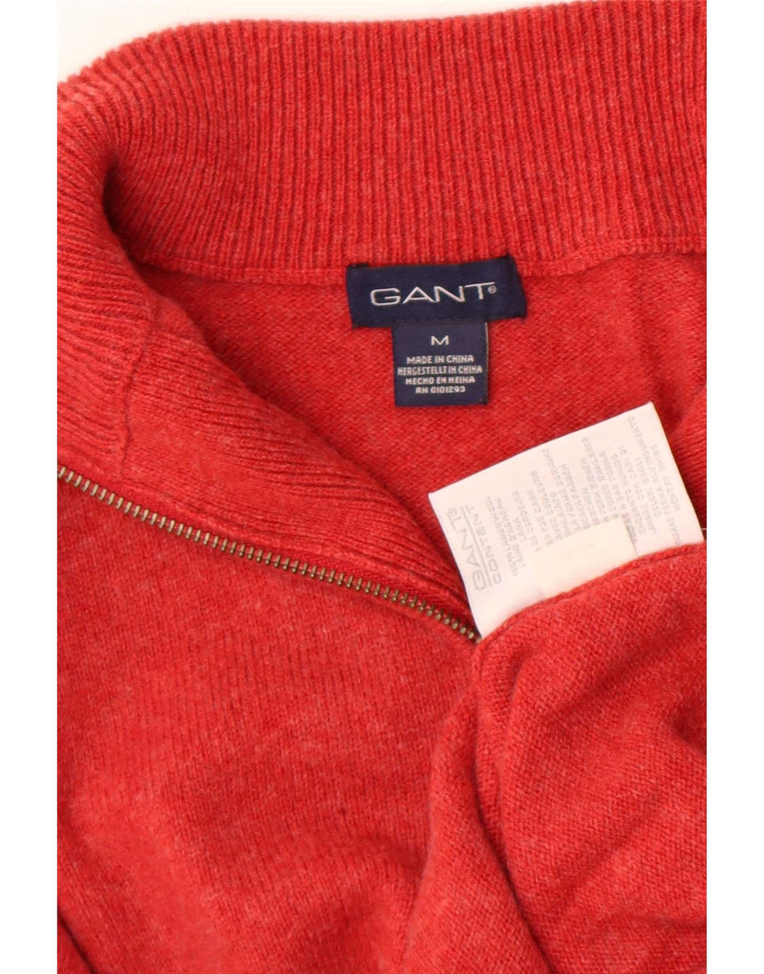 Gant Pull Col Zippé Homme Rouge Moyen Laine d'Agneau