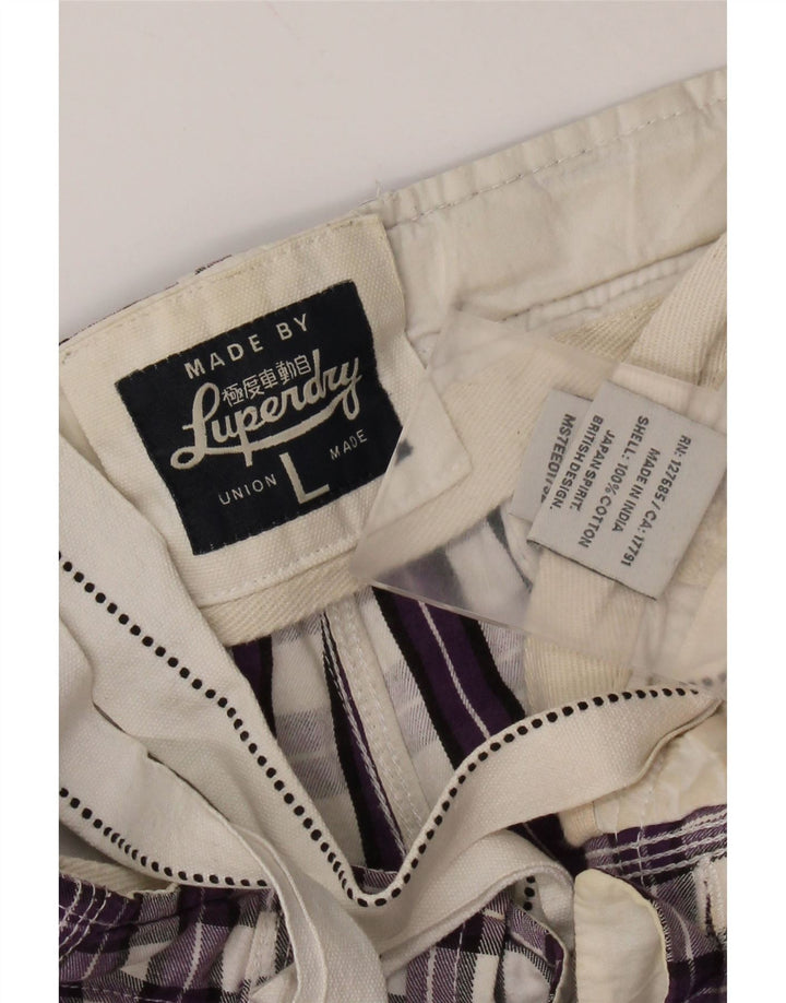 SUPERDRY Short Chino Homme Large W36 Violet Carreaux Coton