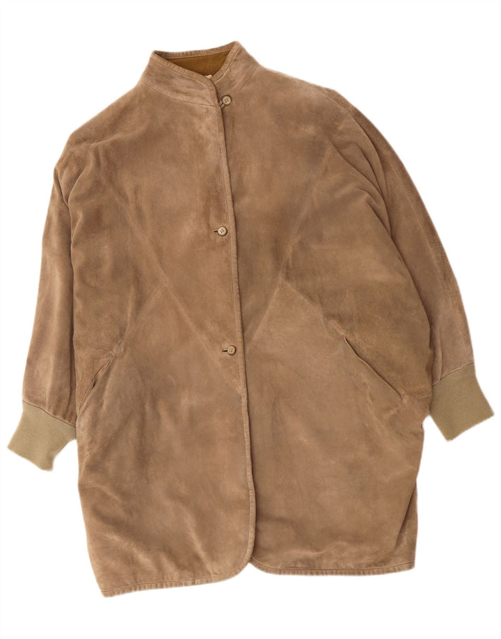 vintage Femmes Surdimensionné Suède Pardessus UK 14 Beige Moyen