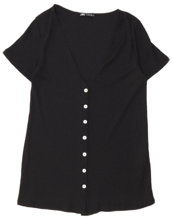 Zara Chemisier à manches courtes pour femme UK 10 Small Noir Viscose