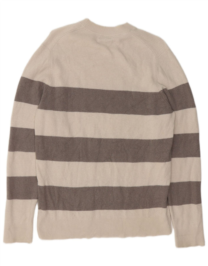 MASSIMO DUTTI Mens Crew Neck Jumper Sweater Large Beige Striped Cotton