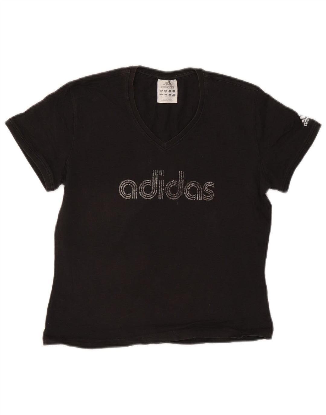 ADIDAS T-shirt court graphique pour femme UK 14 en coton noir moyen