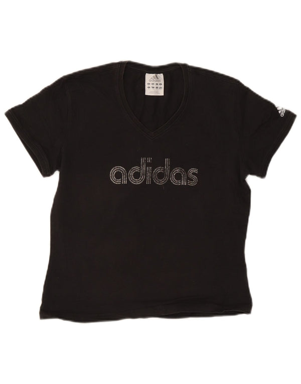 ADIDAS T-shirt court graphique pour femme UK 14 en coton noir moyen