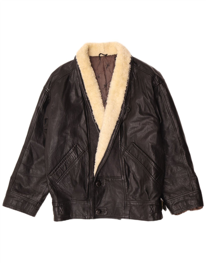 veste en cuir homme vintage IT 50 Medium Black Colourblock