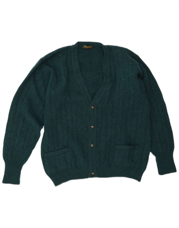 vintage Homme Cardigan Pull IT 50 Laine Vert Moyen