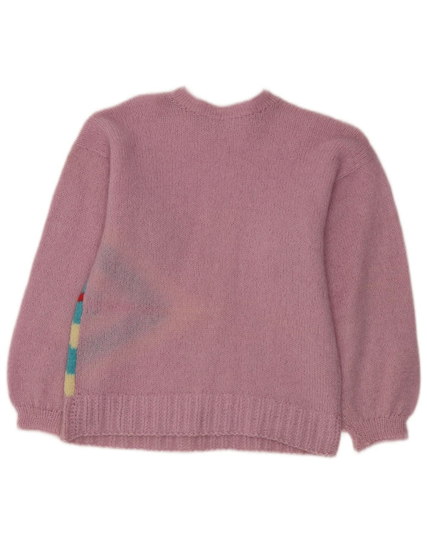 vintage Womens Boat Neck Jumper Sweater UK 8 Petit Rose Géométrique