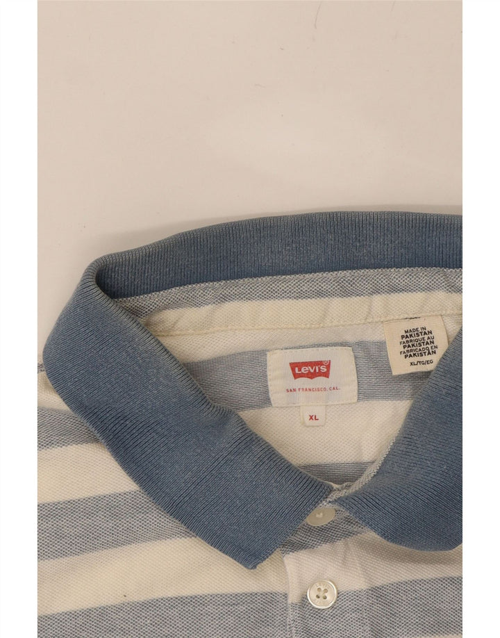 LEVI'S Mens Polo Shirt XL Blue Striped Cotton Vintage Levi's and Second-Hand Levi's from Messina Hembry 