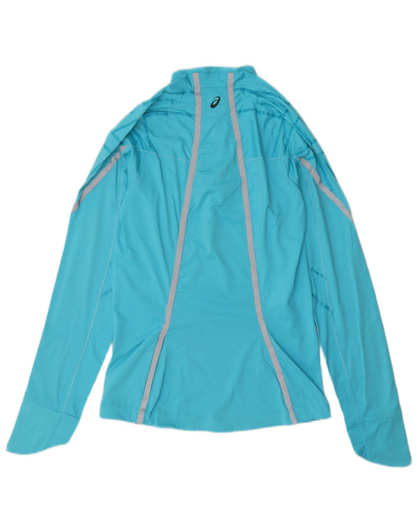 Asics Haut de survêtement à col zippé pour femme UK 12 Bleu moyen géométrique