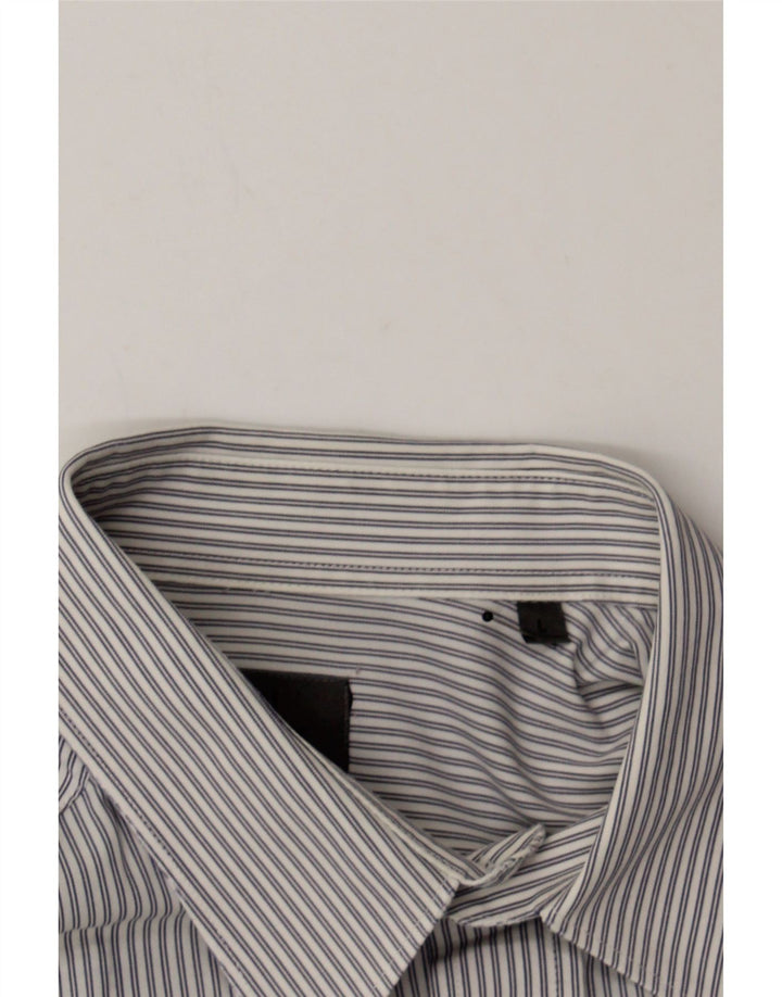 CALVIN KLEIN Mens Regular Fit Shirt Large Grey Striped Vintage Calvin Klein and Second-Hand Calvin Klein from Messina Hembry 