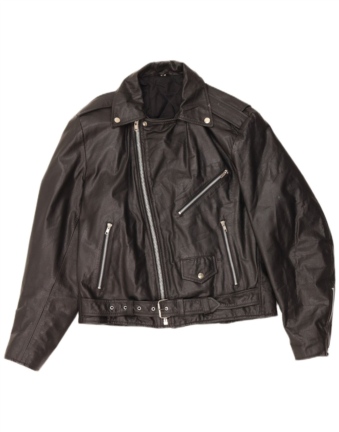 VINTAGE Femme Veste de motard en cuir surdimensionné UK 10 Petit cuir noir