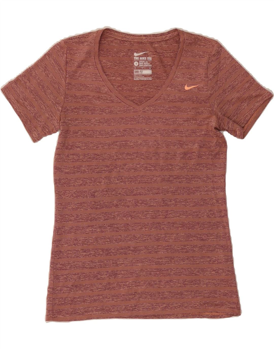 NIKE Womens Dri Fit T-Shirt Top UK 10 Small Maroon Striped Polyester Vintage Nike and Second-Hand Nike from Messina Hembry 