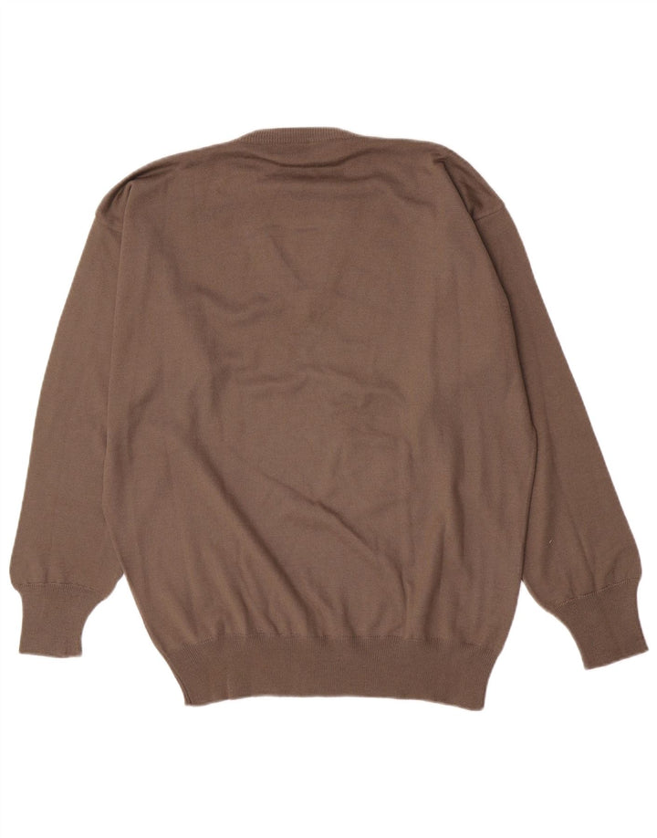 Trussardi Pull Col V Large Marron Laine Vierge Homme