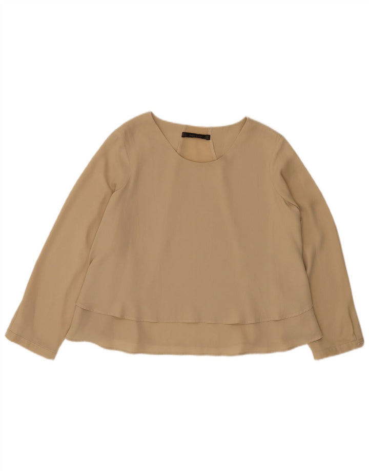 Zara Chemisier à manches longues pour femme UK 14 Polyester beige moyen